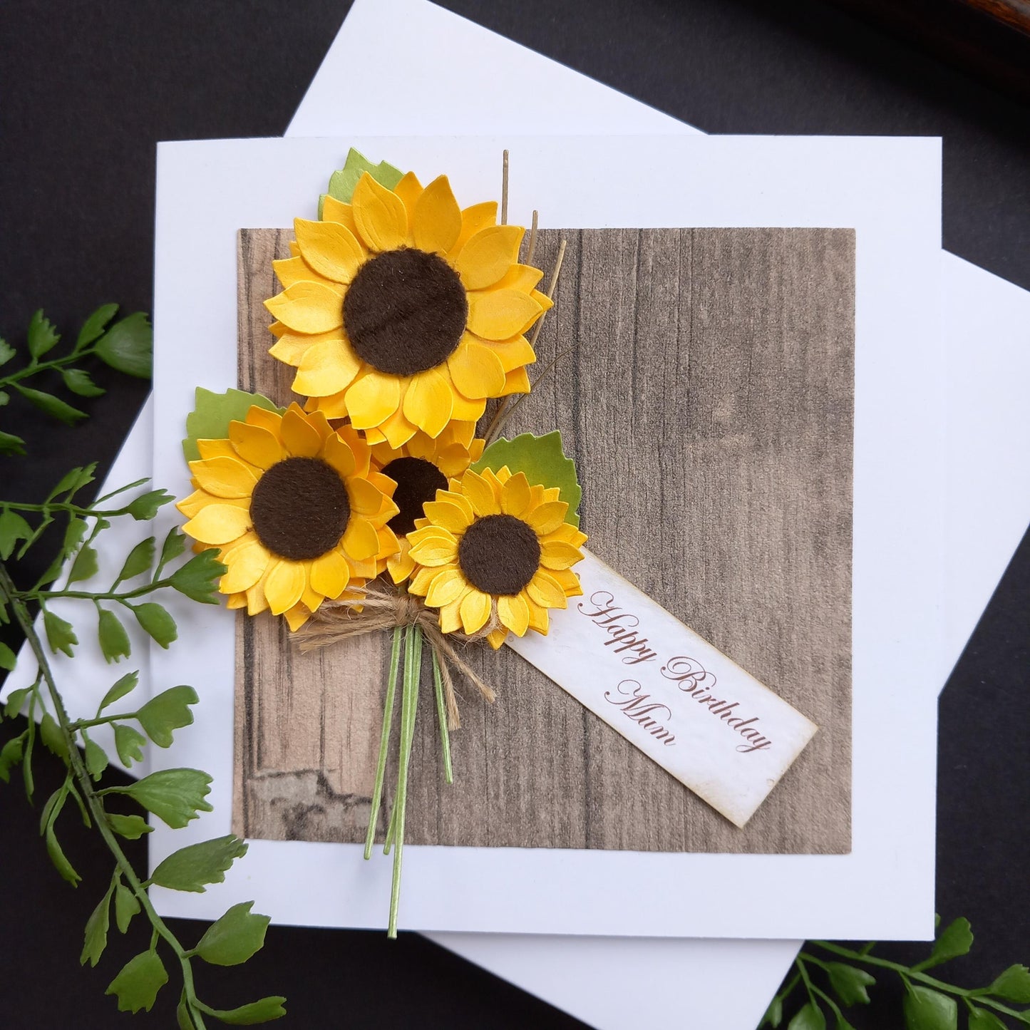 Unique, Handmade, Birthday or any occasion Card - Sunflowers * Boxed * Personalised * Luxury* Rustic Style * 3D