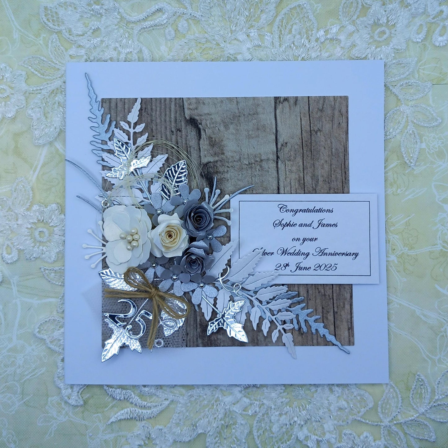 Unique, Handmade, 25th / Silver Wedding [ Anniversary Card * 3D * Personalised * Boxed * Rustic Style * Luxury