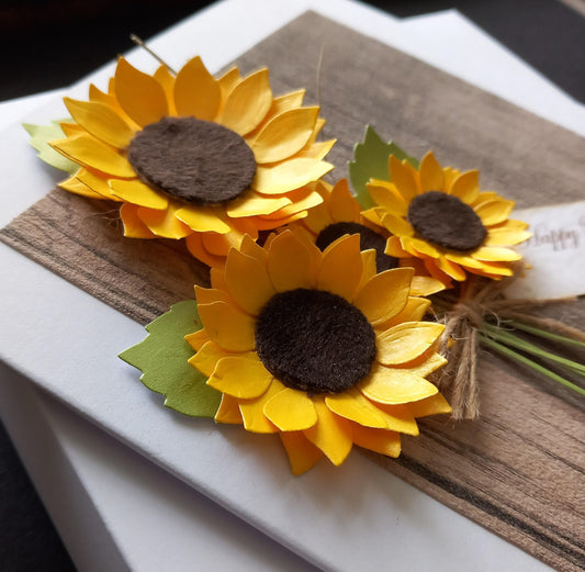 Unique, Handmade, Birthday or any occasion Card - Sunflowers * Boxed * Personalised * Luxury* Rustic Style * 3D