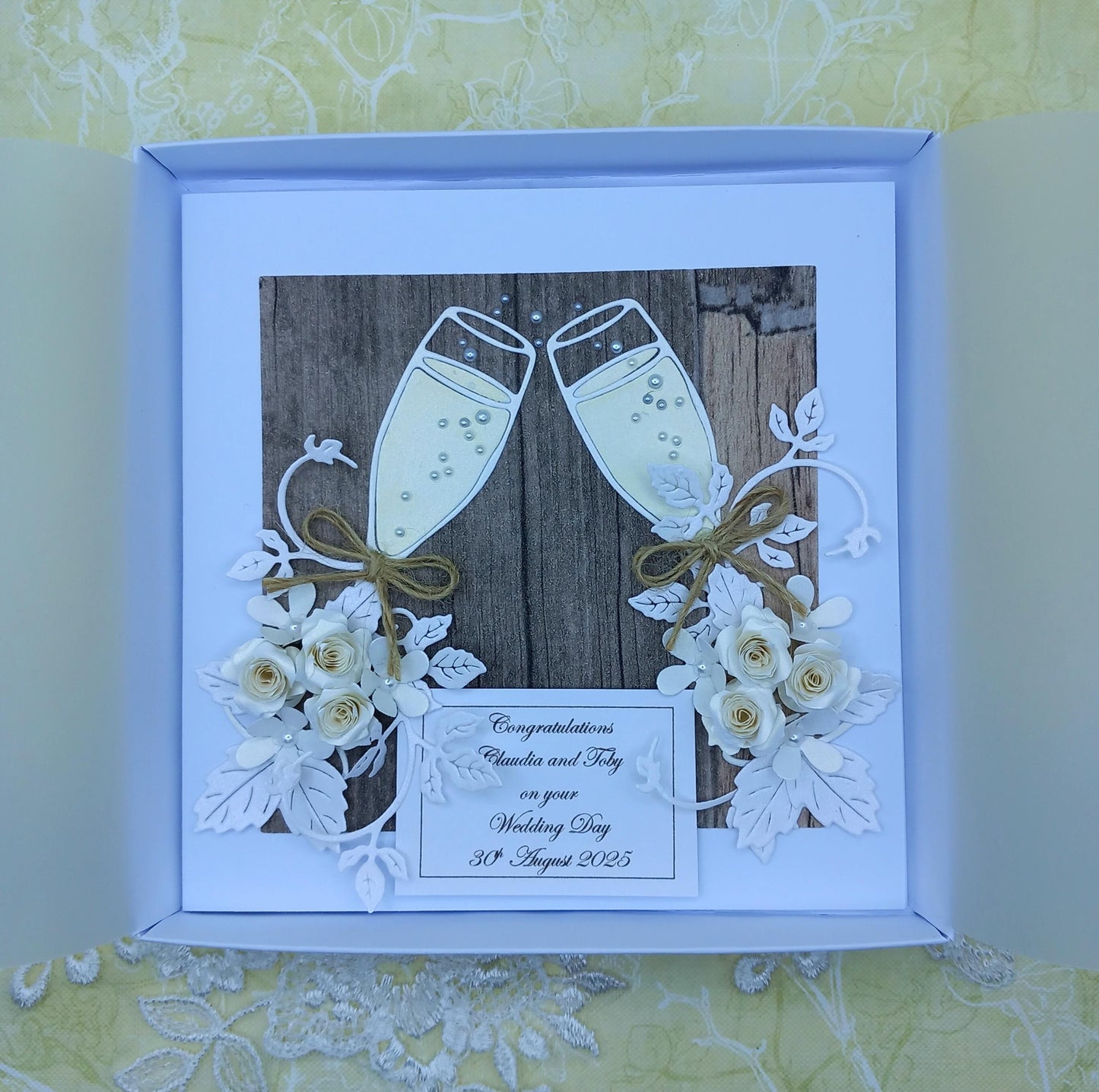 Handmade Luxury Wedding Day / Anniversary / Engagement Card * Personalised * Boxed * 3D * Unique Rustic Style