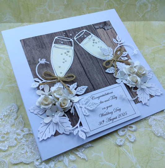 Handmade Luxury Wedding Day / Anniversary / Engagement Card * Personalised * Boxed * 3D * Unique Rustic Style