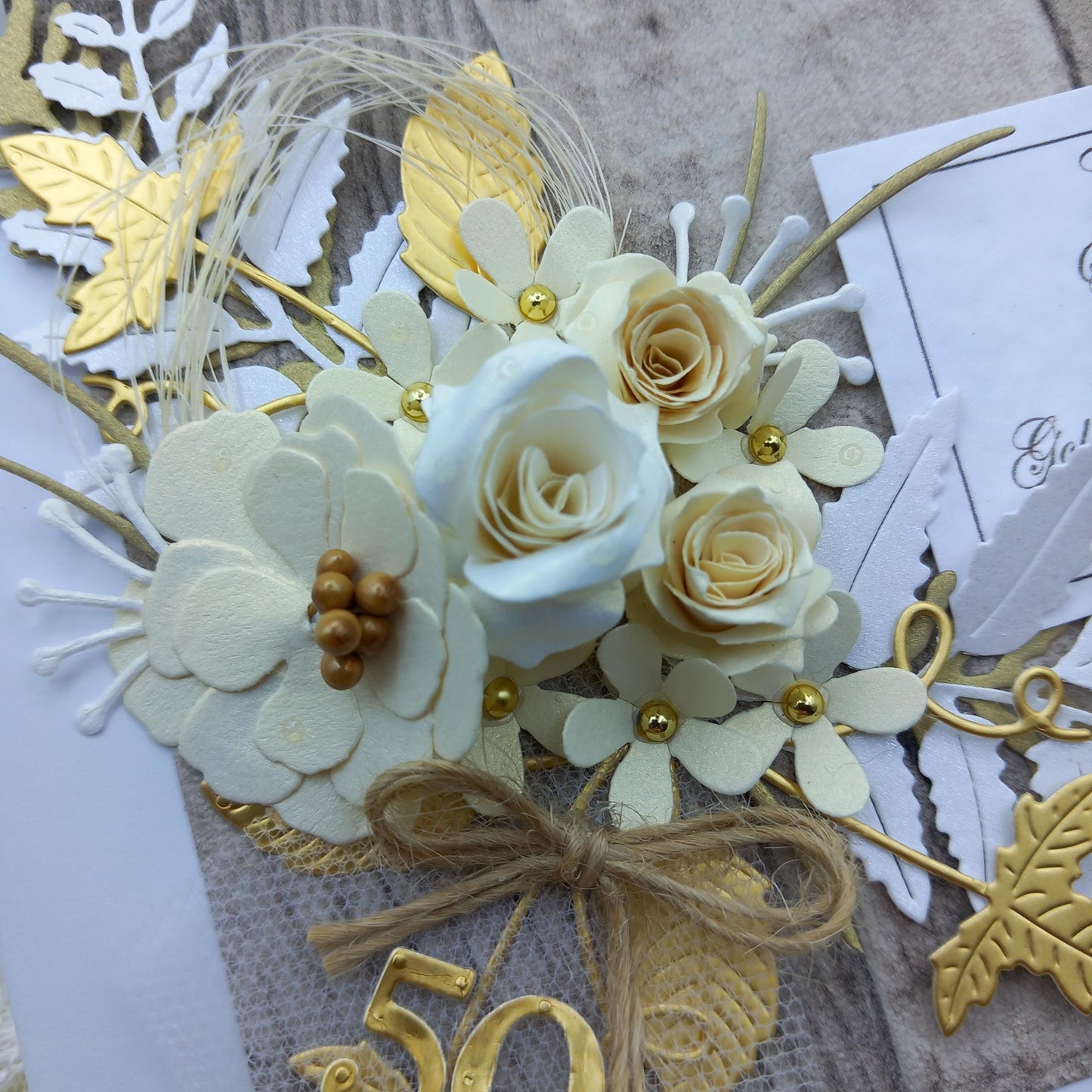 Unique, Handmade, Golden Wedding Anniversary Card * 50th * Personalised * 3D * Boxed * Rustic Style * Luxury