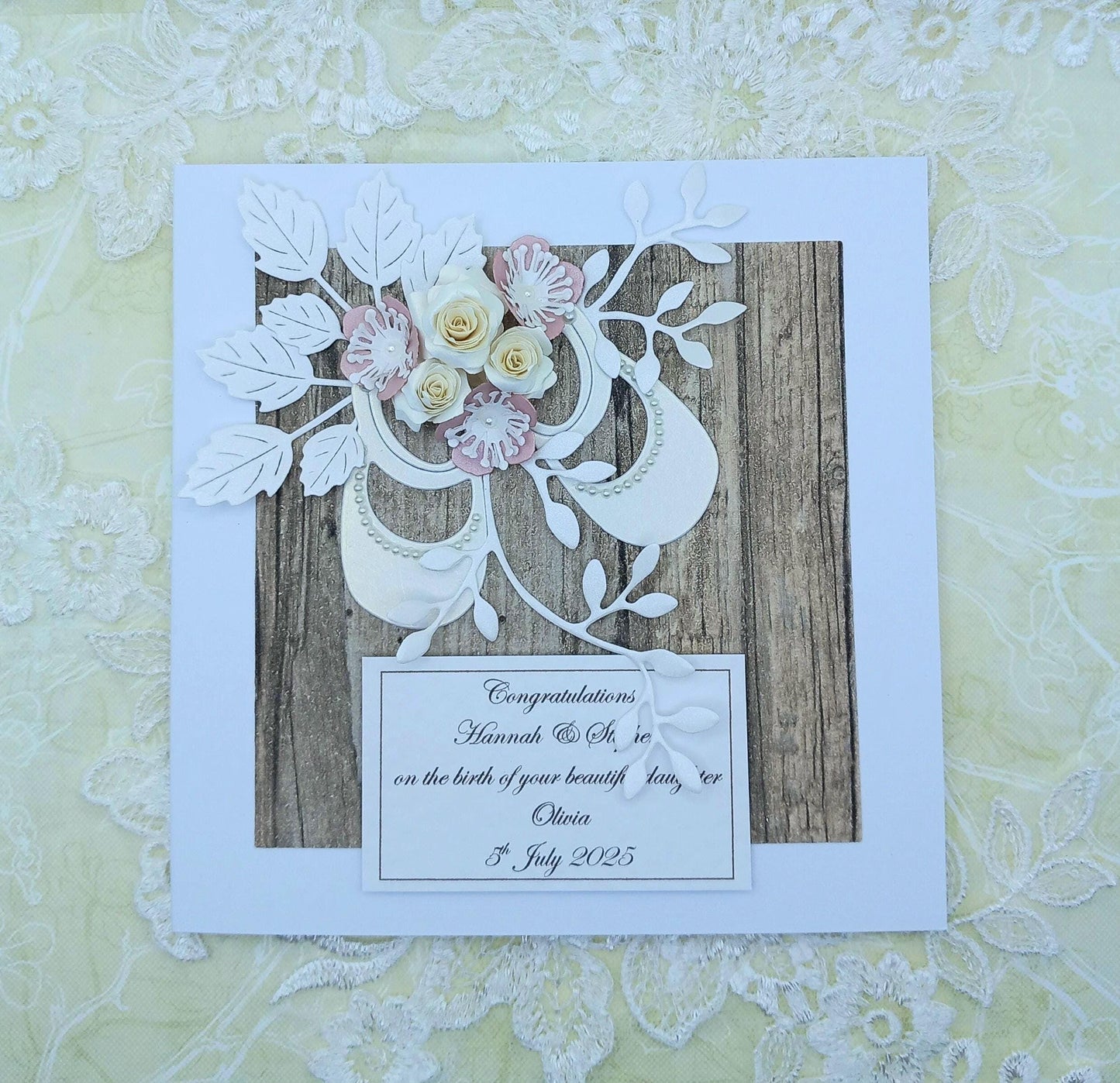 Unique, Handmade,  New / Birth of Baby Girl / Christening / Baptism Card * Personalised * 3D * Boxed * Luxury