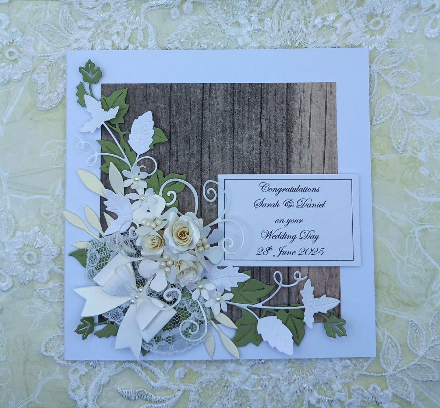 Unique, Handmade Wedding Day / Anniversary / Engagement  card * 3D *  Personalised * Boxed * Rustic Style / Luxury