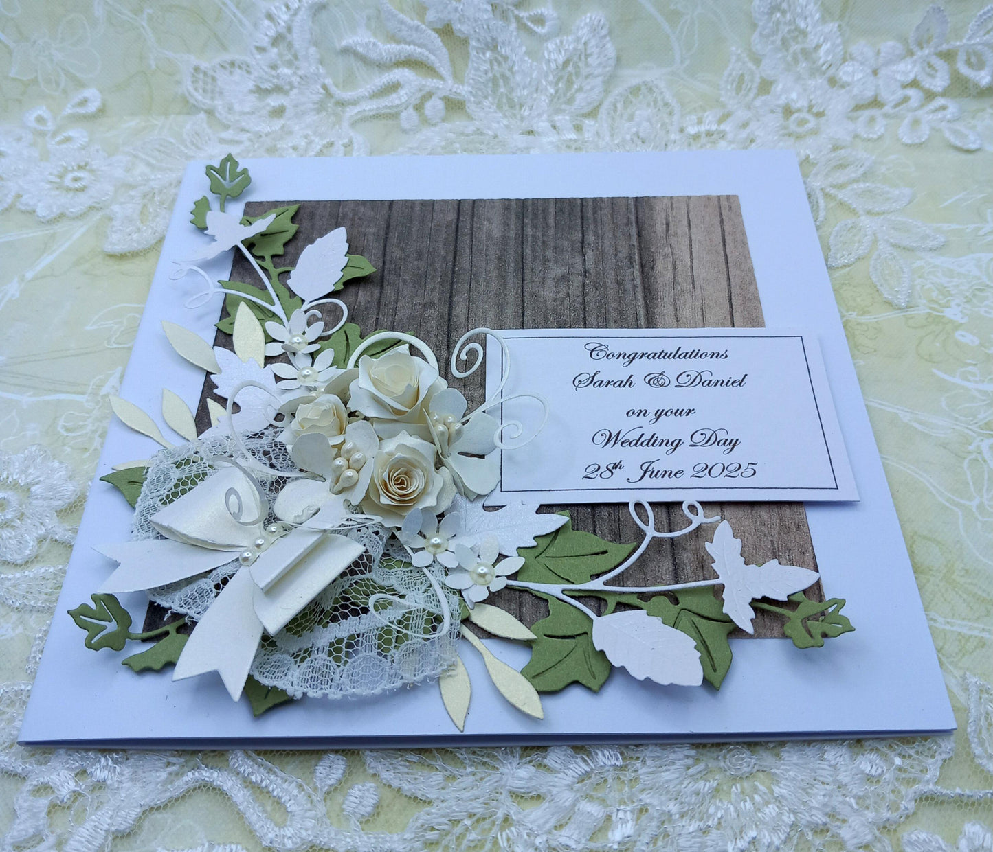 Unique, Handmade Wedding Day / Anniversary / Engagement  card * 3D *  Personalised * Boxed * Rustic Style / Luxury