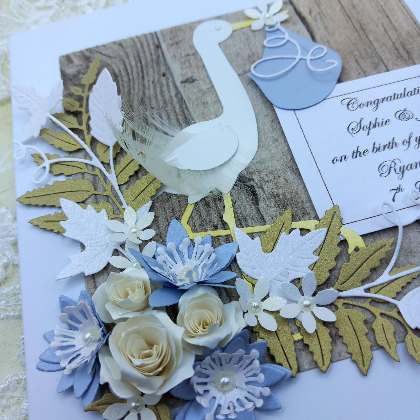 Unique, Handmade New / Birth of Baby Boy Card * 3D * Personalised * Boxed * Rustic Style * Luxury