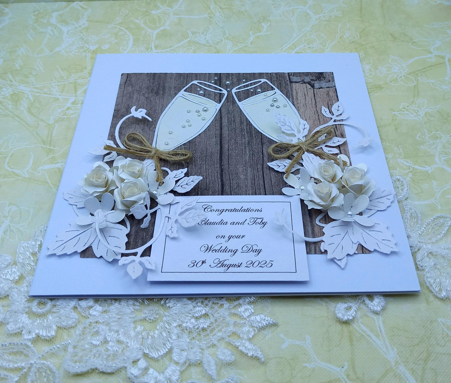 Handmade Luxury Wedding Day / Anniversary / Engagement Card * Personalised * Boxed * 3D * Unique Rustic Style