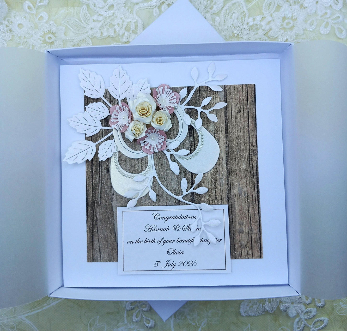 Unique, Handmade,  New / Birth of Baby Girl / Christening / Baptism Card * Personalised * 3D * Boxed * Luxury