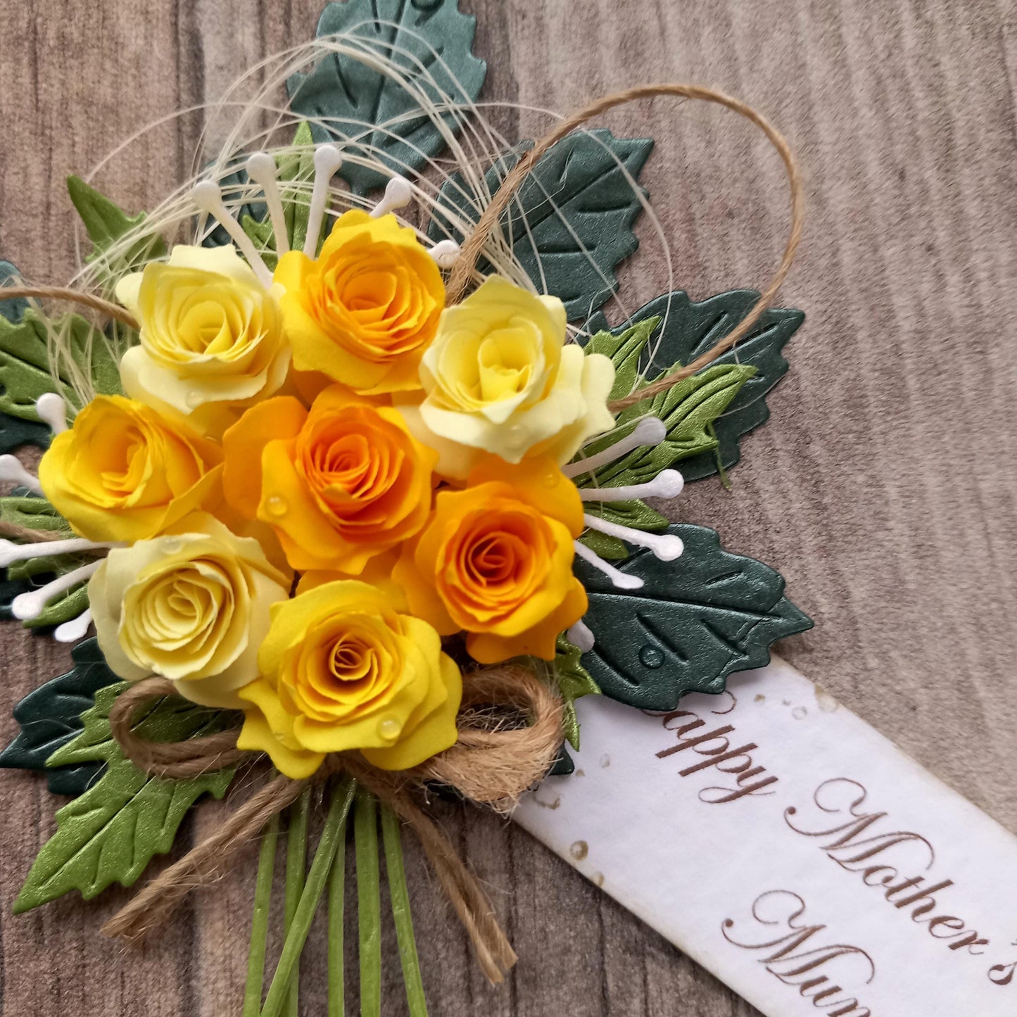 Handmade Luxury Birthday Card * Personalised * Boxed * 3D * Unique Rustic Style with Yellow Flowers Posy