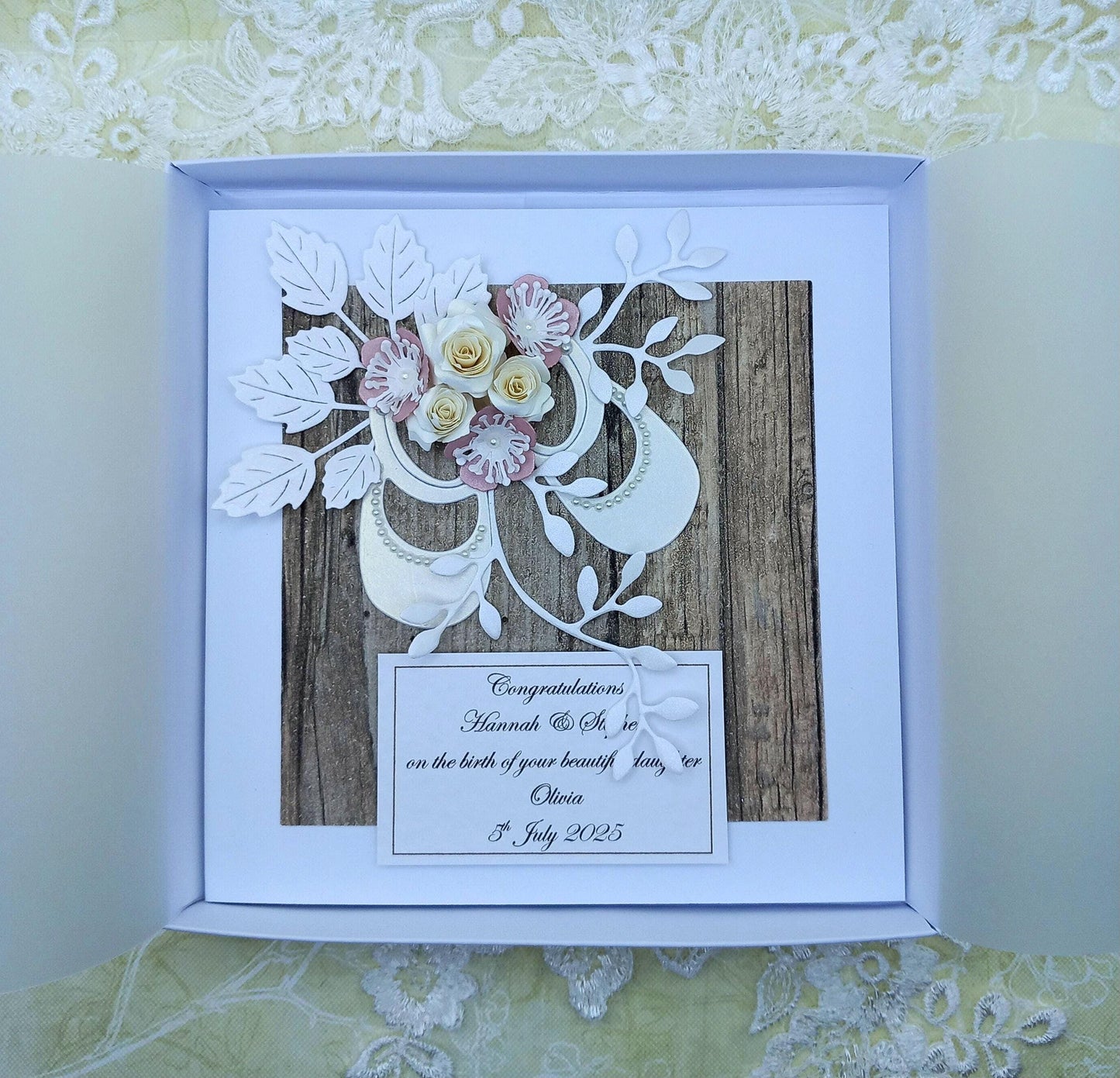 Unique, Handmade,  New / Birth of Baby Girl / Christening / Baptism Card * Personalised * 3D * Boxed * Luxury