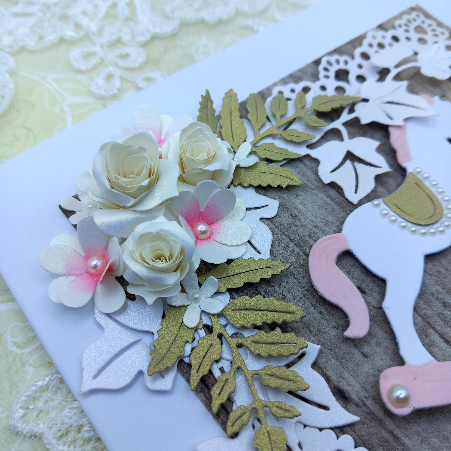 Handmade New / Birth of Baby Girl Card * Rustic Style * 3D * Personalised * Boxed * Luxury