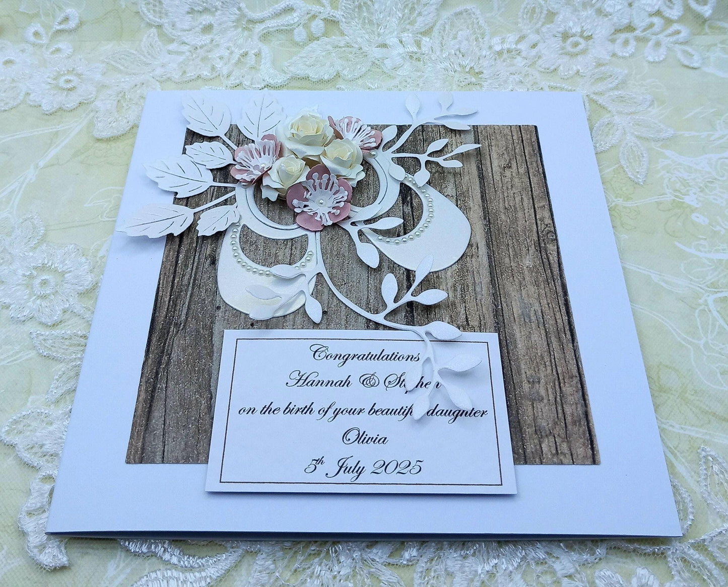 Unique, Handmade,  New / Birth of Baby Girl / Christening / Baptism Card * Personalised * 3D * Boxed * Luxury
