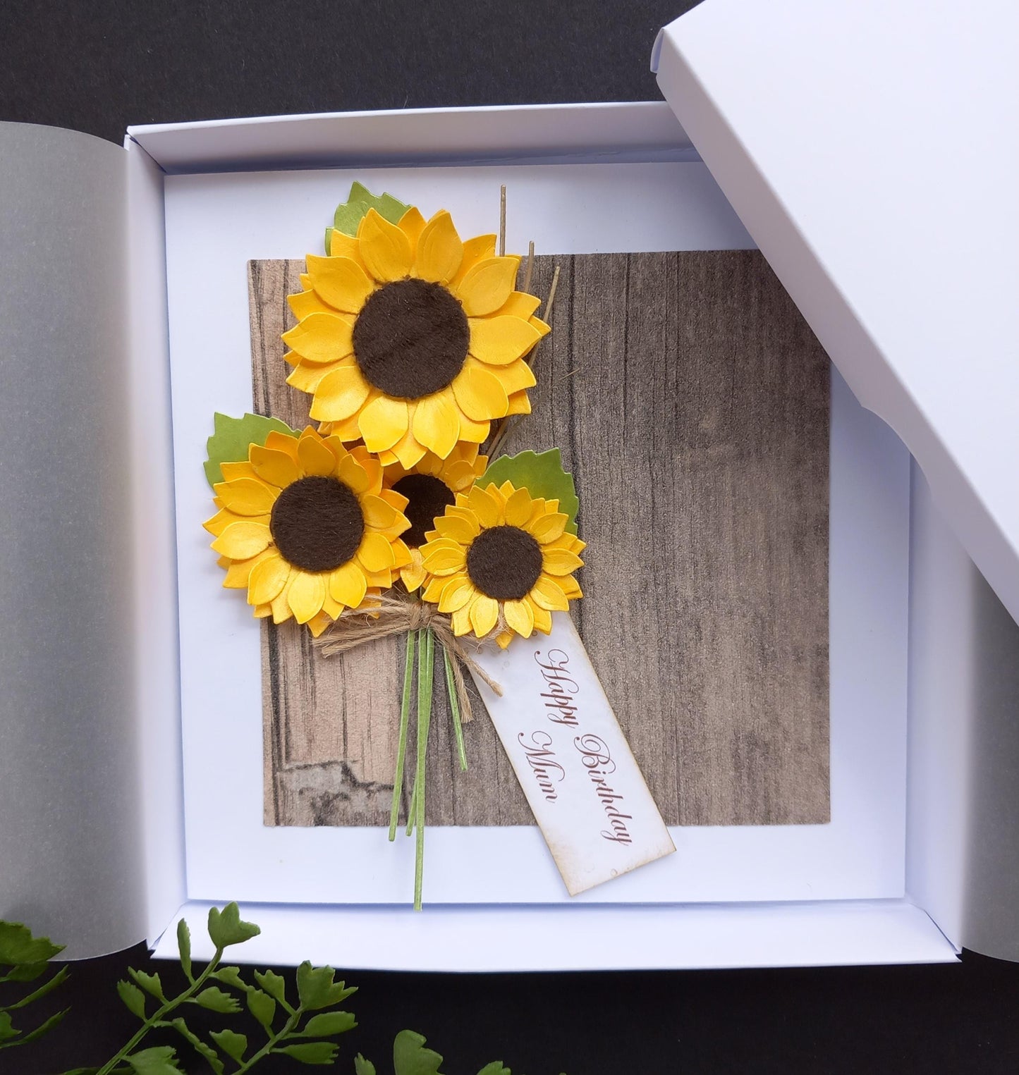 Unique, Handmade, Birthday or any occasion Card - Sunflowers * Boxed * Personalised * Luxury* Rustic Style * 3D