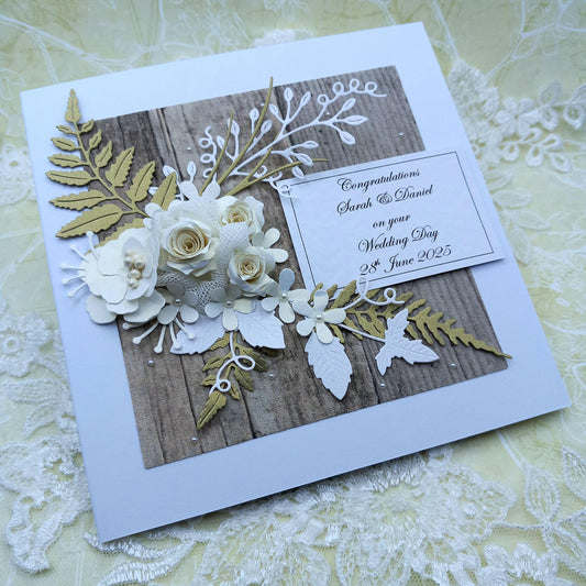 Unique, Handmade,  Wedding Day / Anniversary Card * 3D *  Personalised * Boxed * Rustic Style / Luxury