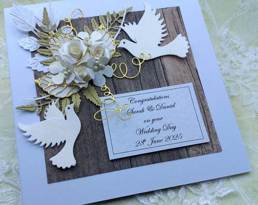 Unique, Handmade Wedding Day with doves / Anniversary Card