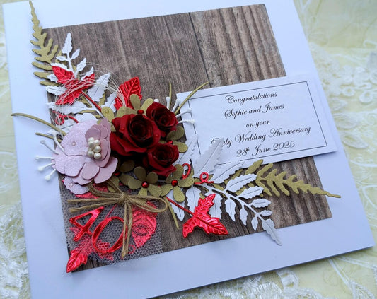 Unique, Handmade 40th Ruby Wedding Anniversary Card